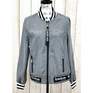 Bebe Sport Bomber Jacket Women's Size XL Soft Shell Fleece Lined Rhinestone Logo